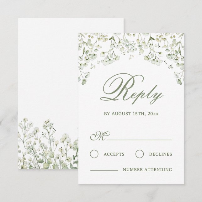 Gipskraut Wedding RSVP Card Karte (Vorne/Hinten)