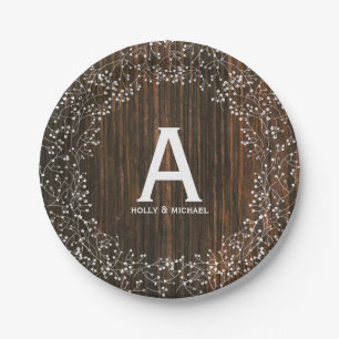 Gipskraut Wood Inspiriert Mit Monogramm Hochzeit Pappteller