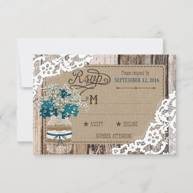 Gipskraut Wood Lace Rustic RSVP Card Karte (Vorderseite)