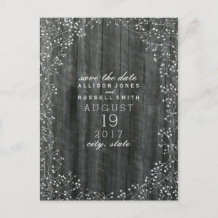 Gipskraut Wood Save the Date Inspiriert Ankündigungspostkarte
