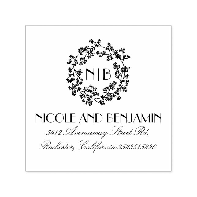 Gipskraut Wreath Monogram Floral Elegant Permastempel (Design)