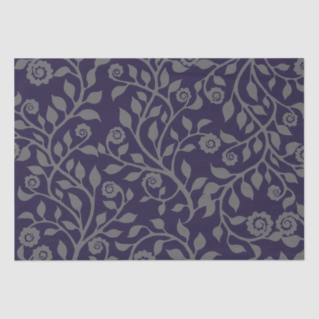 Gipsy-Wirbel Elegantes Blumenmuster Lila & grau Seidenpapier (Vorderseite)