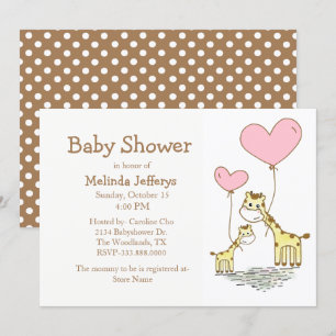 Girafe avec Baby shower de ballons Invitation