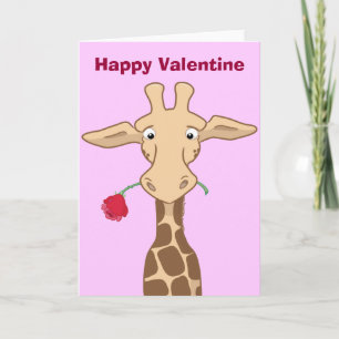 Girafe avec une carte de Valentine de rose
