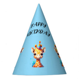 Girafe bébé avec chapeau de fête d'anniversaire bl