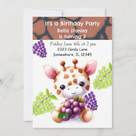 Girafe Bébé avec raisins Invitation Anniversaire