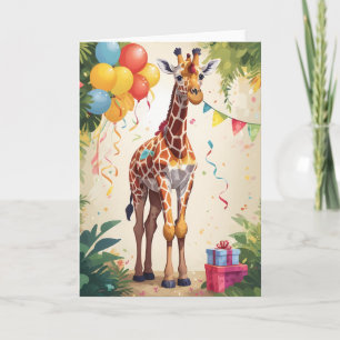 Girafe colorée avec ballons dans la jungle   Carte