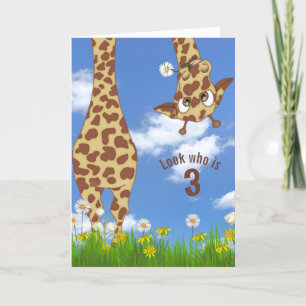 girafe de 3e anniversaire en carte d'herbe