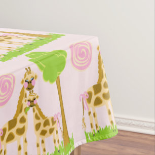 Girafe de Cocos et nappe de coton de roses pâles