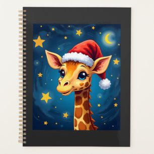 Girafe de Noël Chapeau de Père Noël Nuit Étoilée V