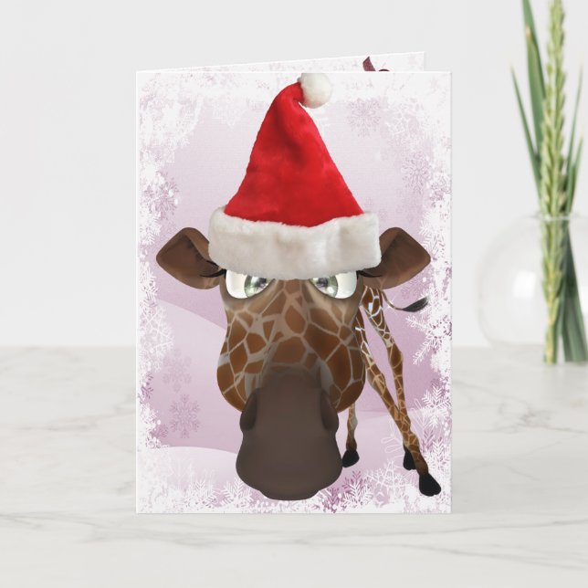 Girafe drôle avec la carte de Noël de casquette de (Devant)