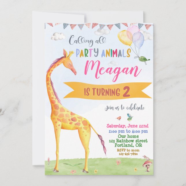 Girafe invitation anniversaire Safari jungle fête (Devant)