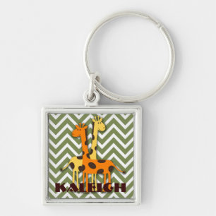 Girafe jaune et orange mignonne sur un porte-clés 