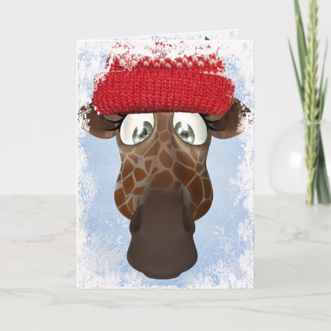 Girafe mignonne dans la carte de Noël de casquette (Devant)