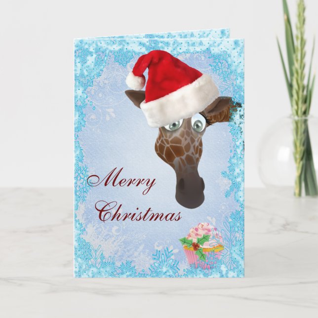 Girafe mignonne et carte de Noël rose de petit (Devant)