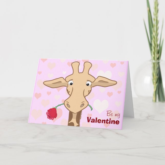 Girafe mignonne et carte rose de Valentine (Devant)