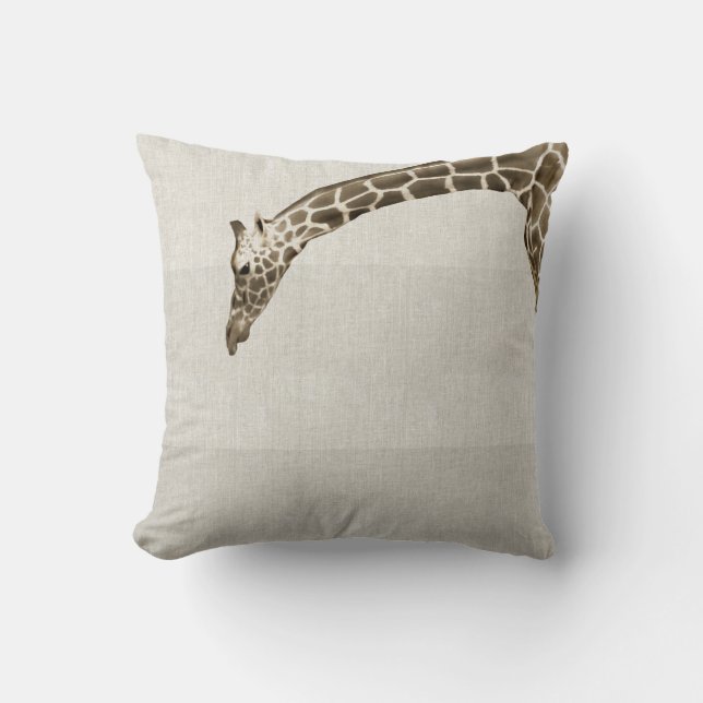 Girafe sur Linen Stripes Décorateur Coussin d'acce (Recto)