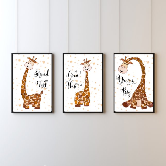 Girafe Trois Imprimantes Pépinière Enfants Mur Art (Giraffe Nursery Wall Art Set of three, with inspirational sayings. Baby Shower gift)