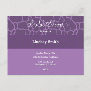 Girafe violet Motif Invitation à la douche nuptial