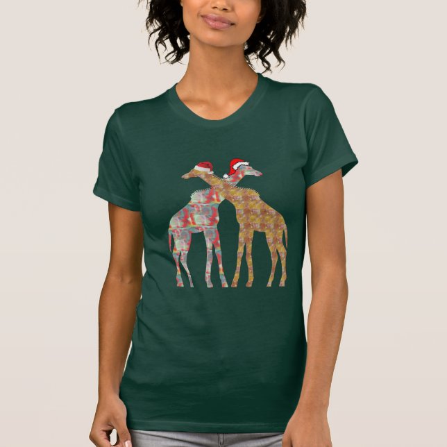 giraff paire santa chapeau Noël t-shirts vie sauva (Devant)