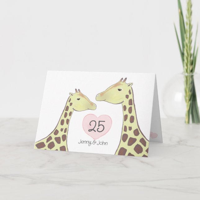 Giraffe 25. Silver Wedding Anniversary Karte (Vorderseite)