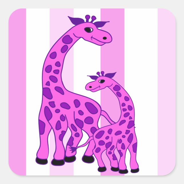Giraffe-Abbildung in rosa Farbe Quadratischer Aufkleber (Vorderseite)