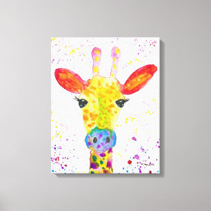 Giraffe Abstrakte Tiere Wilde Süße Kunst Regenboge Leinwanddruck