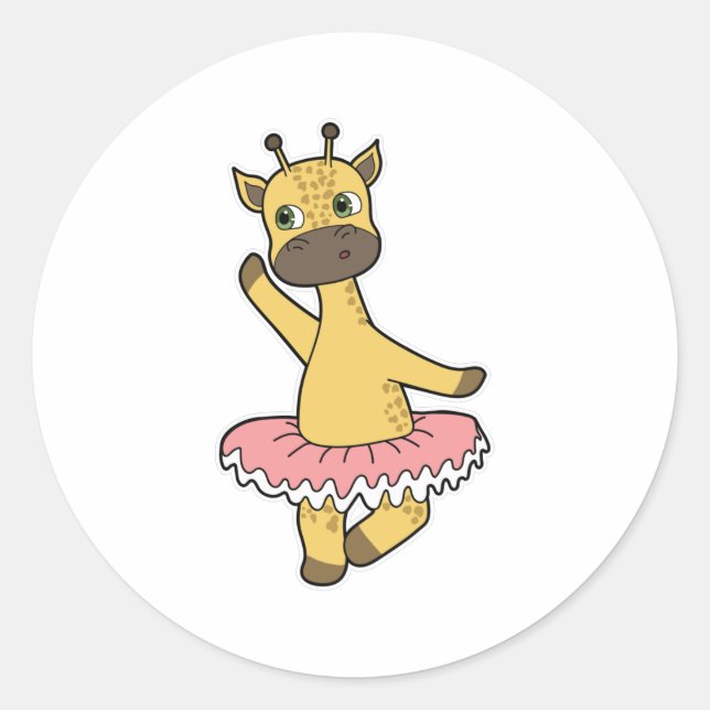 Giraffe als Ballerina im Ballett mit Rock Runder Aufkleber (Vorderseite)