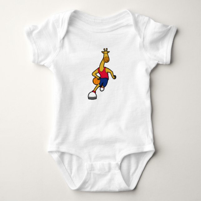 Giraffe als Basketballspieler mit Basketball Baby Strampler (Vorderseite)