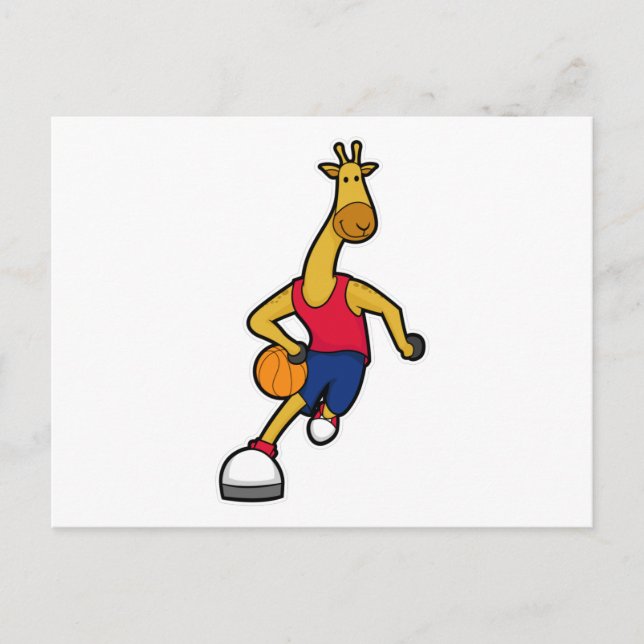 Giraffe als Basketballspieler mit Basketball Postkarte (Vorderseite)