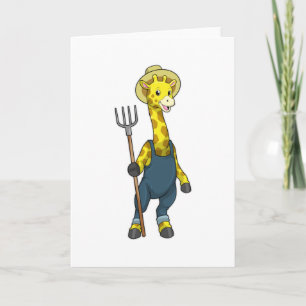 Giraffe als Bauer mit Heugabel Karte