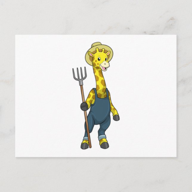Giraffe als Bauer mit Pitchfork Postkarte (Vorderseite)