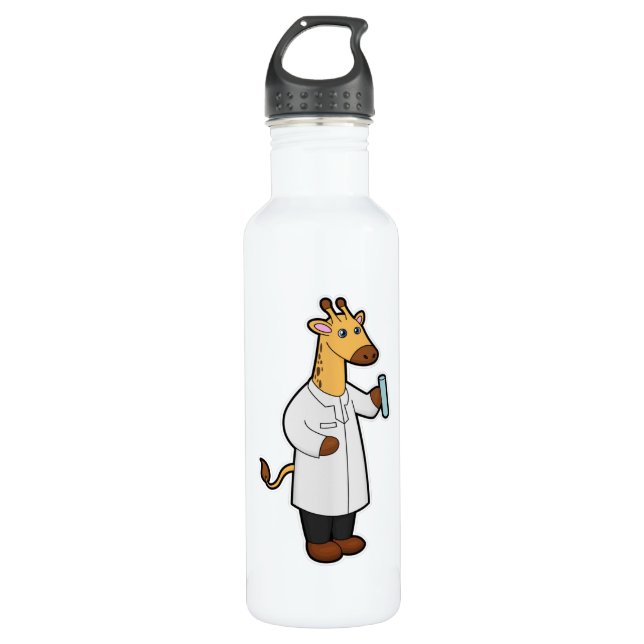 Giraffe als Doctor mit Testrohr Edelstahlflasche (Vorderseite)