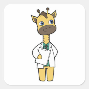 Giraffe als Doktor mit Notepad Quadratischer Aufkleber