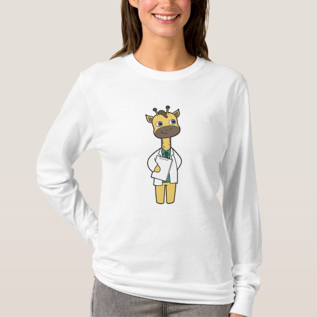Giraffe als Doktor mit Notepad T-Shirt (Vorderseite)