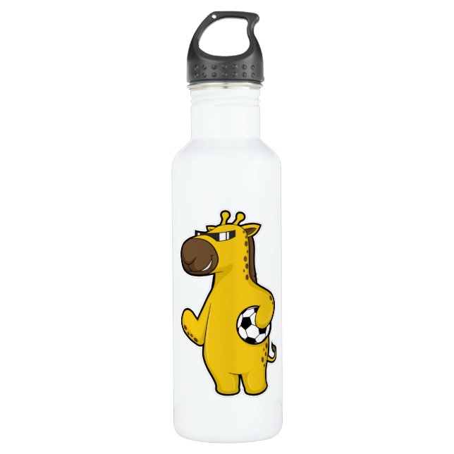Giraffe als Fußballspieler mit Fußball Edelstahlflasche (Vorderseite)