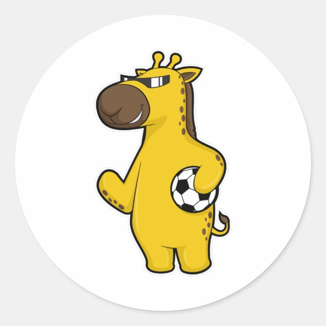 Giraffe als Fußballspieler mit Fußball Runder Aufkleber (Vorderseite)