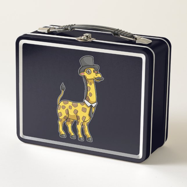Giraffe als Gentleman mit Hut, Krawatte und Mustac Metall Brotdose (Vorderseite)