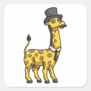 Giraffe als Gentleman mit Hut, Krawatte und Mustac Quadratischer Aufkleber