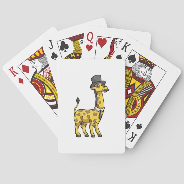 Giraffe als Gentleman mit Hut, Krawatte und Mustac Spielkarten (Rückseite)