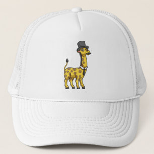 Giraffe als Gentleman mit Hut, Krawatte und Mustac Truckerkappe