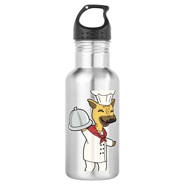 Giraffe als Koch mit Kochen Schürze & Platter Edelstahlflasche (Vorderseite)