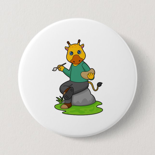 Giraffe als Maler mit Pinsel Button (Vorderseite)