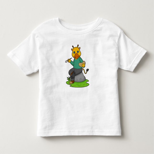 Giraffe als Maler mit Pinsel Kleinkind T-shirt (Vorderseite)