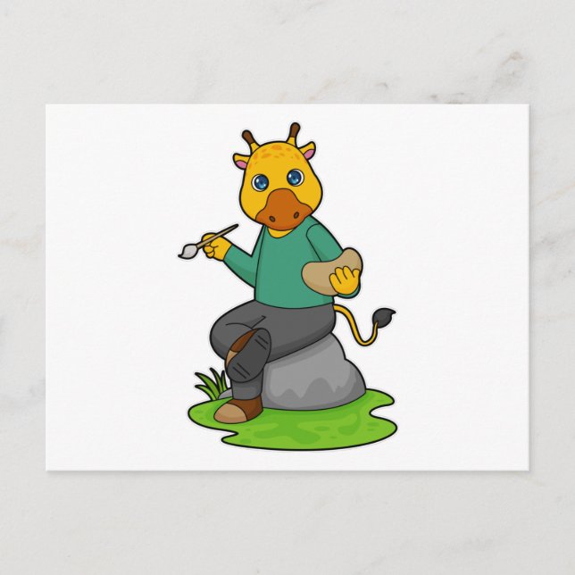 Giraffe als Maler mit Pinsel Postkarte (Vorderseite)