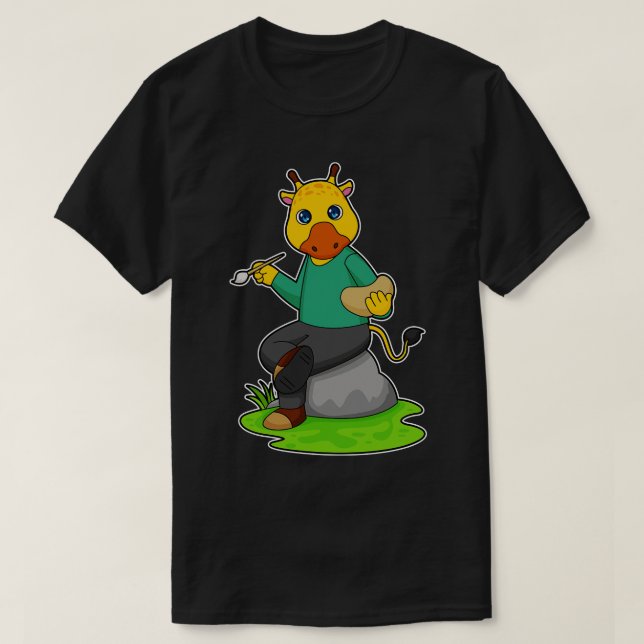 Giraffe als Malerin mit Pinselpinsel T-Shirt (Design vorne)