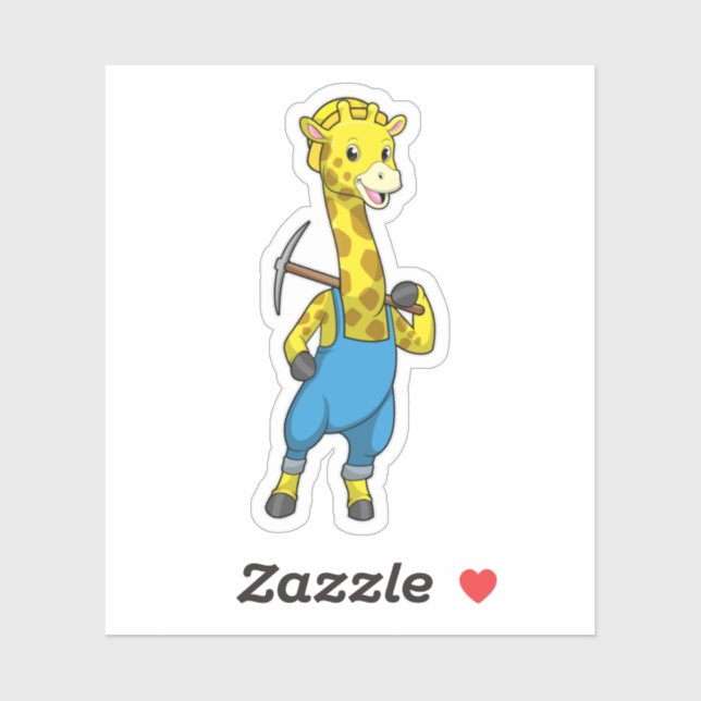 Giraffe als Miner mit Pickaxe Aufkleber (Blatt)