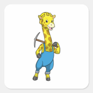 Giraffe als Miner mit Pickaxe Quadratischer Aufkleber