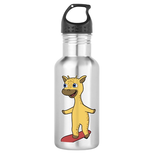 Giraffe als Skater mit Skateboard Edelstahlflasche (Vorderseite)