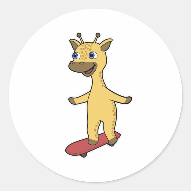 Giraffe als Skater mit Skateboard Runder Aufkleber (Vorderseite)